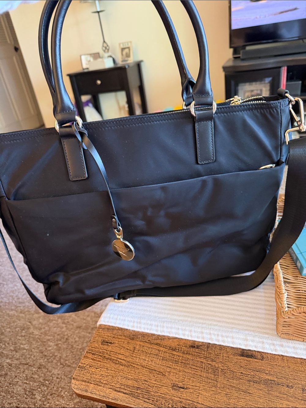Lo & Sons Black Laptop Tote with Gold Hardware